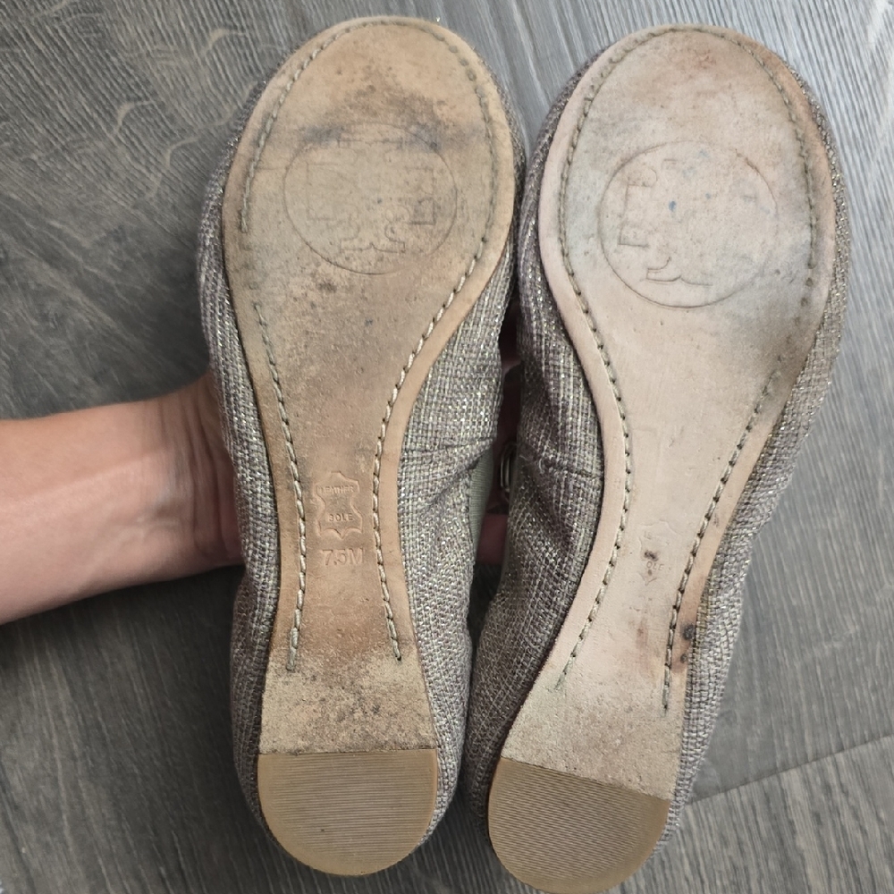 Tory Burch Tan Flats with Gold Logo & Sparkels - Picture 8 of 9